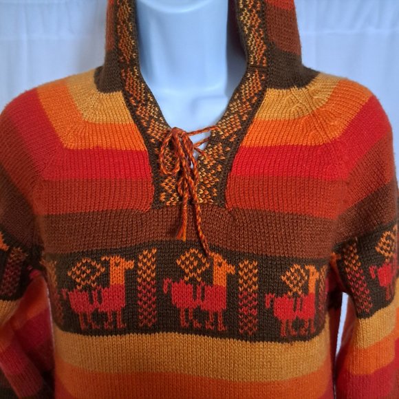 TJCO LOCO Peru ALPACA Sweater HOODIE Sz S - M UNIQUE COLORFUL STUNNING Like new - Picture 2 of 10